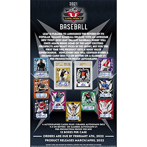 Leaf MLB 2021 Valiant Baseball Trading Card Box, 5 Autographs