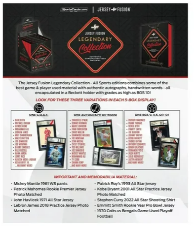 2025 Jersey Fusion Legendary Collection All Sports Edition Box Cards