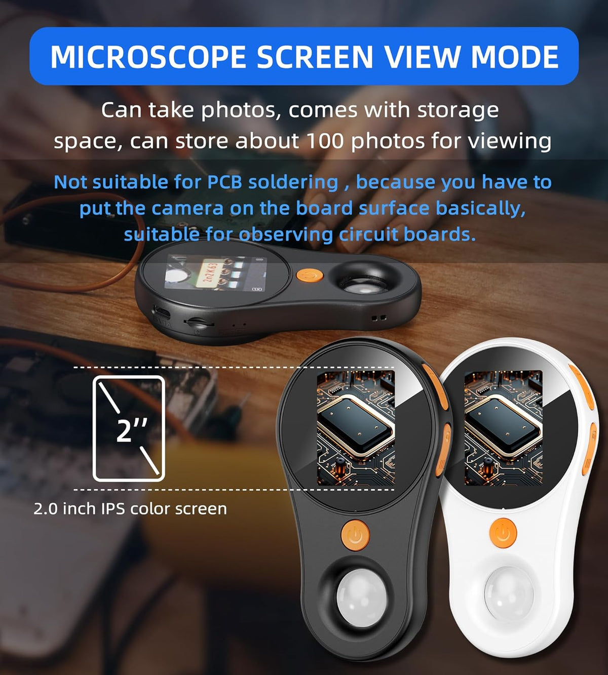 Grading Scanner - Magnifying Glass with Light Portable Handheld USB Digital Microscope 2.0 inch IPS Color, 200w Pixel, 500x Magnification, Windows, Mac OS